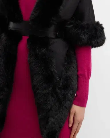 Sofia Cashmere Cashmere Faux Fur Trimmed Diamond Wrap | Thumbnail 4 Sofia Cashmere Cashmere Faux Fur Trimmed Diamond Wrap | Thumbnail 4