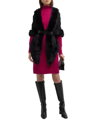 Sofia Cashmere Cashmere Faux Fur Trimmed Diamond Wrap | Thumbnail 1 Sofia Cashmere Cashmere Faux Fur Trimmed Diamond Wrap | Thumbnail 1