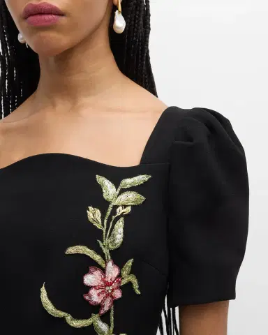 Rickie Freeman for Teri Jon Puff-Sleeve Floral Applique Dress | Thumbnail 4 Rickie Freeman for Teri Jon Puff-Sleeve Floral Applique Dress | Thumbnail 4