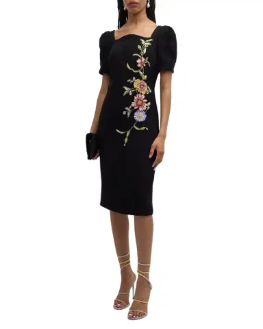 Rickie Freeman for Teri Jon Puff-Sleeve Floral Applique Dress | Thumbnail 1 Rickie Freeman for Teri Jon Puff-Sleeve Floral Applique Dress | Thumbnail 1