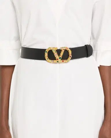 Valentino Garavani VLogo Signature Embellished Leather Belt, 40mm | Thumbnail 2 Valentino Garavani VLogo Signature Embellished Leather Belt, 40mm | Thumbnail 2