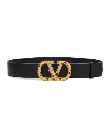 Valentino Garavani VLogo Signature Embellished Leather Belt, 40mm | Thumbnail 1 Valentino Garavani VLogo Signature Embellished Leather Belt, 40mm | Thumbnail 1