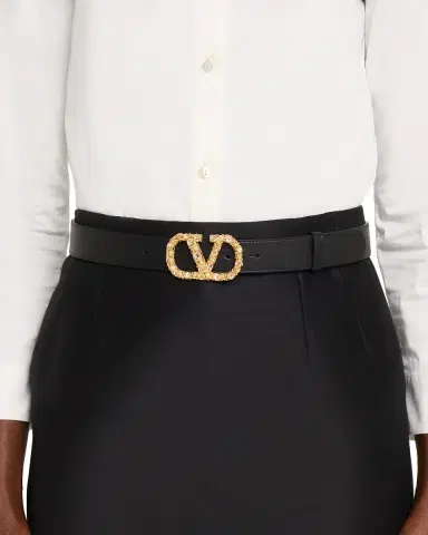 Valentino Garavani VLogo Signature Vernice Rhinestone Thin Leather Belt, 10mm | Thumbnail 2 Valentino Garavani VLogo Signature Vernice Rhinestone Thin Leather Belt, 10mm | Thumbnail 2