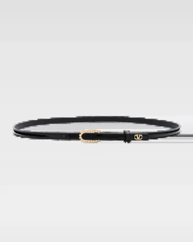 Valentino Garavani VLogo Signature Vernice Rhinestone Thin Leather Belt, 10mm | Thumbnail 3 Valentino Garavani VLogo Signature Vernice Rhinestone Thin Leather Belt, 10mm | Thumbnail 3