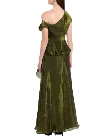 THEIA Avalina Draped Organza Lame Peplum Gown | Thumbnail 1 THEIA Avalina Draped Organza Lame Peplum Gown | Thumbnail 1