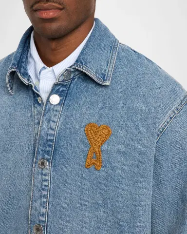 Ami Paris Men's Denim Overshirt with Crochet Ami de Coeur | Thumbnail 4 Ami Paris Men's Denim Overshirt with Crochet Ami de Coeur | Thumbnail 4
