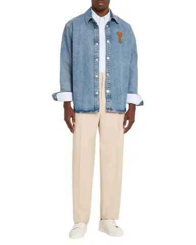 Ami Paris Men's Denim Overshirt with Crochet Ami de Coeur | Thumbnail 1 Ami Paris Men's Denim Overshirt with Crochet Ami de Coeur | Thumbnail 1