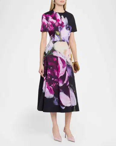 Rickie Freeman for Teri Jon Floral-Print Stretch Cotton Midi Dress | Thumbnail 3 Rickie Freeman for Teri Jon Floral-Print Stretch Cotton Midi Dress | Thumbnail 3
