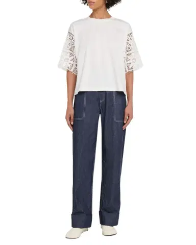 Lafayette 148 New York Cuffed Straight-Leg Silk Georgette Pants | Thumbnail 1 Lafayette 148 New York Cuffed Straight-Leg Silk Georgette Pants | Thumbnail 1