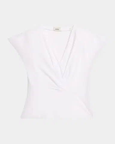 Isabel Marant Nadrine Gathered V-Neck Cotton T-Shirt | Thumbnail 2 Isabel Marant Nadrine Gathered V-Neck Cotton T-Shirt | Thumbnail 2