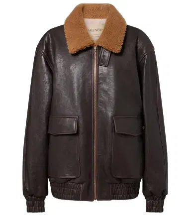 Valentino Caban shearling-trimmed leather bomber jacket | Thumbnail 1 Valentino Caban shearling-trimmed leather bomber jacket | Thumbnail 1