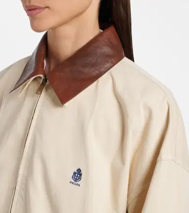 Prada Leather-trimmed oversized cotton blouson jacket | Thumbnail 4 Prada Leather-trimmed oversized cotton blouson jacket | Thumbnail 4