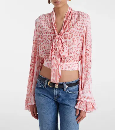 Roberto Cavalli Leopard-print tie-neck jersey blouse | Thumbnail 6 Roberto Cavalli Leopard-print tie-neck jersey blouse | Thumbnail 6