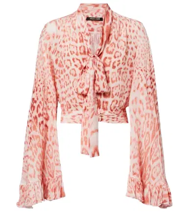 Roberto Cavalli Leopard-print tie-neck jersey blouse | Thumbnail 1 Roberto Cavalli Leopard-print tie-neck jersey blouse | Thumbnail 1