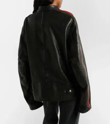 Gucci Web Stripe leather biker jacket | Thumbnail 2 Gucci Web Stripe leather biker jacket | Thumbnail 2