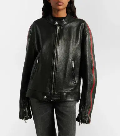 Gucci Web Stripe leather biker jacket | Thumbnail 3 Gucci Web Stripe leather biker jacket | Thumbnail 3
