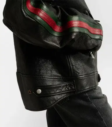 Gucci Web Stripe leather biker jacket | Thumbnail 5 Gucci Web Stripe leather biker jacket | Thumbnail 5