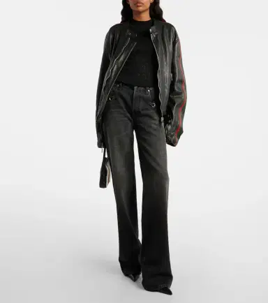 Gucci Web Stripe leather biker jacket | Thumbnail 6 Gucci Web Stripe leather biker jacket | Thumbnail 6