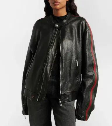 Gucci Web Stripe leather biker jacket | Thumbnail 7 Gucci Web Stripe leather biker jacket | Thumbnail 7