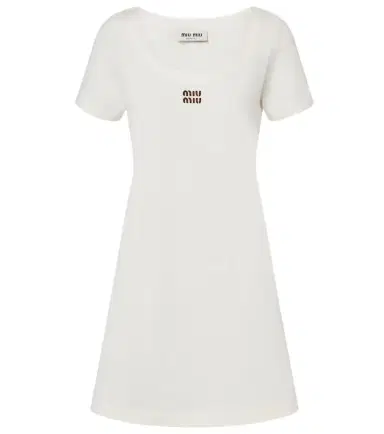 Miu Miu Leather-trimmed cotton jersey minidress | Thumbnail 1 Miu Miu Leather-trimmed cotton jersey minidress | Thumbnail 1