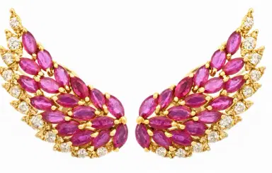 Wish Fine Jewelry 4.55ct Diamond Ruby 14K Gold Wing Climber Earrings | Thumbnail 1 Wish Fine Jewelry 4.55ct Diamond Ruby 14K Gold Wing Climber Earrings | Thumbnail 1