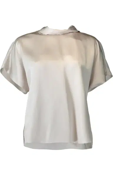 Brunello Cucinelli Tie Neck Short Sleeve Blouse | Thumbnail 1 Brunello Cucinelli Tie Neck Short Sleeve Blouse | Thumbnail 1