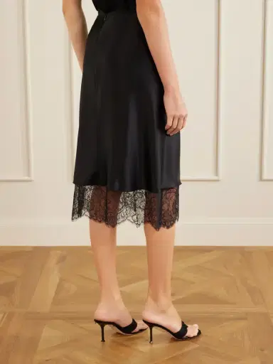 SIR. Ingrid Lace-trimmed Ruched Satin Midi Skirt | Thumbnail 4 SIR. Ingrid Lace-trimmed Ruched Satin Midi Skirt | Thumbnail 4