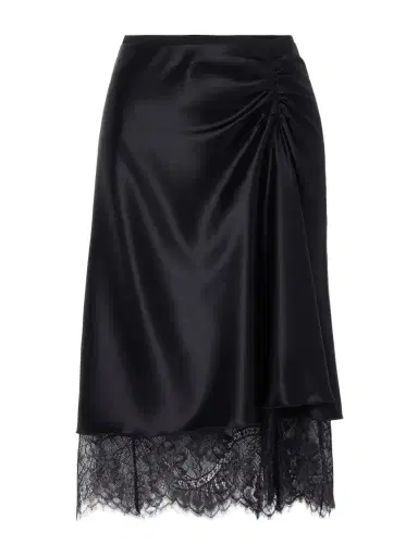 SIR. Ingrid Lace-trimmed Ruched Satin Midi Skirt | Thumbnail 1 SIR. Ingrid Lace-trimmed Ruched Satin Midi Skirt | Thumbnail 1