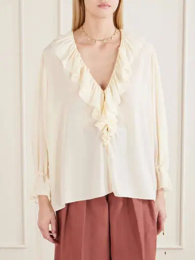 Chloé Ruffled Silk Crepe De Chine Blouse | Thumbnail 3 Chloé Ruffled Silk Crepe De Chine Blouse | Thumbnail 3