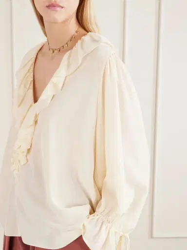 Chloé Ruffled Silk Crepe De Chine Blouse | Thumbnail 5 Chloé Ruffled Silk Crepe De Chine Blouse | Thumbnail 5