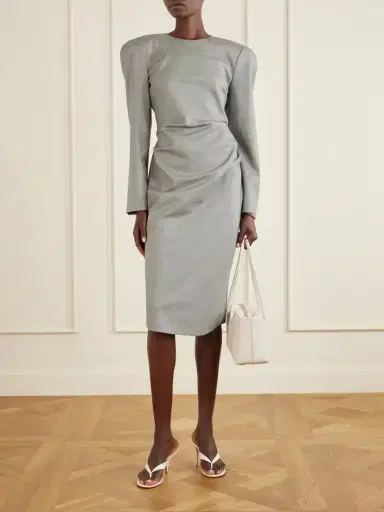 Magda Butrym Tie-detailed Gathered Padded Wool-blend Midi Dress | Thumbnail 2 Magda Butrym Tie-detailed Gathered Padded Wool-blend Midi Dress | Thumbnail 2
