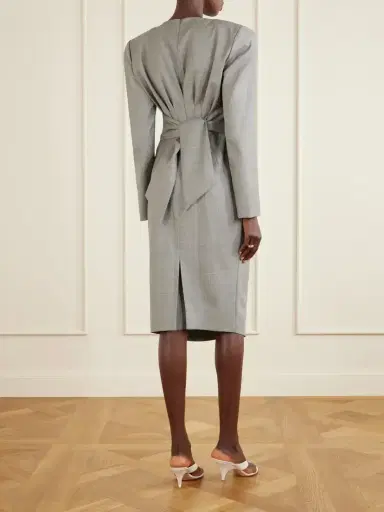 Magda Butrym Tie-detailed Gathered Padded Wool-blend Midi Dress | Thumbnail 3 Magda Butrym Tie-detailed Gathered Padded Wool-blend Midi Dress | Thumbnail 3