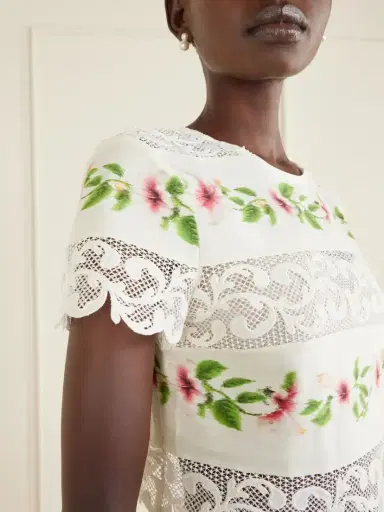 Oscar de la Renta Floral-print Lace-trimmed Cotton-blend Poplin Blouse | Thumbnail 4 Oscar de la Renta Floral-print Lace-trimmed Cotton-blend Poplin Blouse | Thumbnail 4
