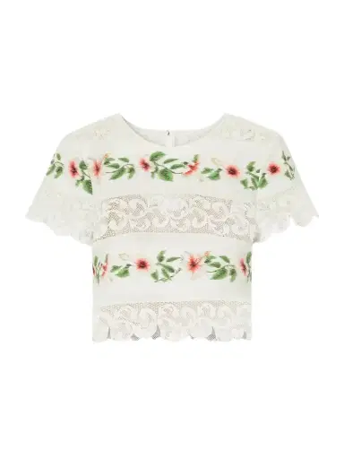 Oscar de la Renta Floral-print Lace-trimmed Cotton-blend Poplin Blouse | Thumbnail 1 Oscar de la Renta Floral-print Lace-trimmed Cotton-blend Poplin Blouse | Thumbnail 1