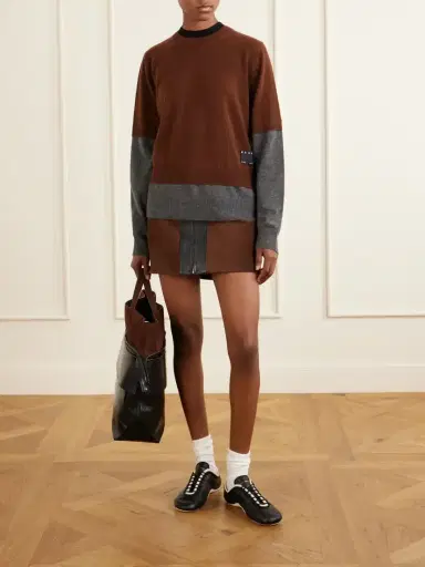Marni Leather-trimmed Suede Mini Skirt | Thumbnail 2 Marni Leather-trimmed Suede Mini Skirt | Thumbnail 2
