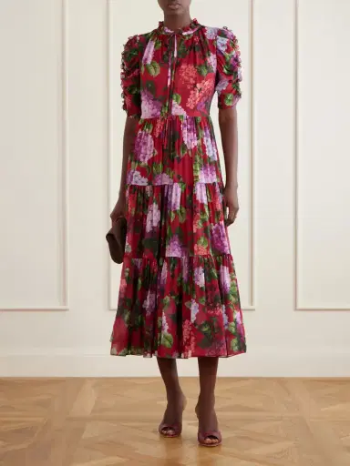 Carolina Herrera Tie-detailed Ruffled Tiered Floral-print Silk-chiffon Midi Dress | Thumbnail 2 Carolina Herrera Tie-detailed Ruffled Tiered Floral-print Silk-chiffon Midi Dress | Thumbnail 2