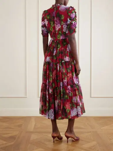 Carolina Herrera Tie-detailed Ruffled Tiered Floral-print Silk-chiffon Midi Dress | Thumbnail 3 Carolina Herrera Tie-detailed Ruffled Tiered Floral-print Silk-chiffon Midi Dress | Thumbnail 3