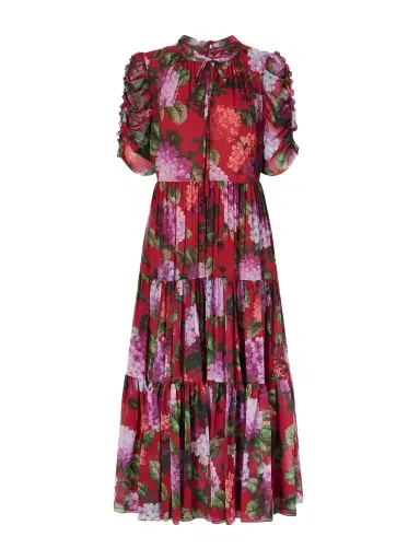 Carolina Herrera Tie-detailed Ruffled Tiered Floral-print Silk-chiffon Midi Dress | Thumbnail 1 Carolina Herrera Tie-detailed Ruffled Tiered Floral-print Silk-chiffon Midi Dress | Thumbnail 1