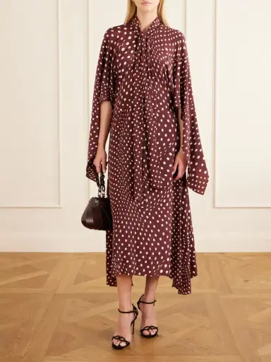 Stella McCartney Tie-detailed Draped Polka-dot Silk Midi Dress | Thumbnail 2 Stella McCartney Tie-detailed Draped Polka-dot Silk Midi Dress | Thumbnail 2