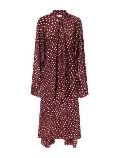 Stella McCartney Tie-detailed Draped Polka-dot Silk Midi Dress | Thumbnail 1 Stella McCartney Tie-detailed Draped Polka-dot Silk Midi Dress | Thumbnail 1