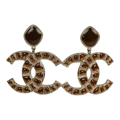 Chanel Chanel Large "Along the Nile" Egypt CC Drop Dangle Clip on Earrings Gold Resin Light | Thumbnail 2 Chanel Chanel Large "Along the Nile" Egypt CC Drop Dangle Clip on Earrings Gold Resin Light | Thumbnail 2