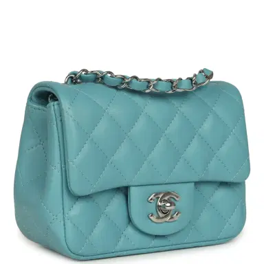 Chanel Chanel Mini Classic Square Flap Bag Light Blue Lambskin Silver Hardware | Thumbnail 2 Chanel Chanel Mini Classic Square Flap Bag Light Blue Lambskin Silver Hardware | Thumbnail 2