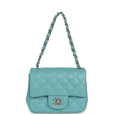 Chanel Chanel Mini Classic Square Flap Bag Light Blue Lambskin Silver Hardware | Thumbnail 7 Chanel Chanel Mini Classic Square Flap Bag Light Blue Lambskin Silver Hardware | Thumbnail 7