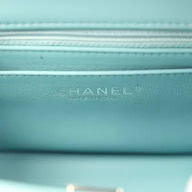 Chanel Chanel Mini Classic Square Flap Bag Light Blue Lambskin Silver Hardware | Thumbnail 9 Chanel Chanel Mini Classic Square Flap Bag Light Blue Lambskin Silver Hardware | Thumbnail 9