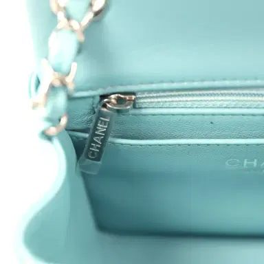 Chanel Chanel Mini Classic Square Flap Bag Light Blue Lambskin Silver Hardware | Thumbnail 10 Chanel Chanel Mini Classic Square Flap Bag Light Blue Lambskin Silver Hardware | Thumbnail 10