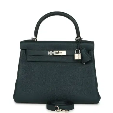 HERMÈS Hermes Kelly Retourne 28 Vert Cypress Clemence Palladium Hardware | Thumbnail 1 HERMÈS Hermes Kelly Retourne 28 Vert Cypress Clemence Palladium Hardware | Thumbnail 1