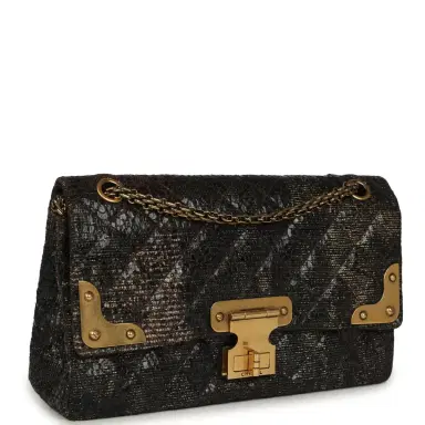 Chanel Pre-owned Chanel Medium Paris-Shanghai Reissue 226 2.55 Double Flap Bag Gold Glazed Tweed Antique Gold Hardware | Thumbnail 2 Chanel Pre-owned Chanel Medium Paris-Shanghai Reissue 226 2.55 Double Flap Bag Gold Glazed Tweed Antique Gold Hardware | Thumbnail 2