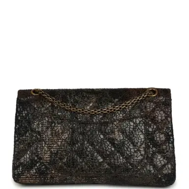 Chanel Pre-owned Chanel Medium Paris-Shanghai Reissue 226 2.55 Double Flap Bag Gold Glazed Tweed Antique Gold Hardware | Thumbnail 4 Chanel Pre-owned Chanel Medium Paris-Shanghai Reissue 226 2.55 Double Flap Bag Gold Glazed Tweed Antique Gold Hardware | Thumbnail 4