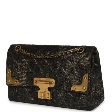 Chanel Pre-owned Chanel Medium Paris-Shanghai Reissue 226 2.55 Double Flap Bag Gold Glazed Tweed Antique Gold Hardware | Thumbnail 5 Chanel Pre-owned Chanel Medium Paris-Shanghai Reissue 226 2.55 Double Flap Bag Gold Glazed Tweed Antique Gold Hardware | Thumbnail 5