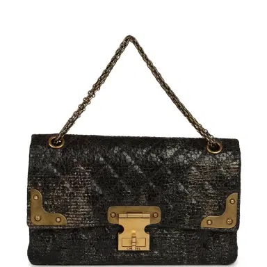 Chanel Pre-owned Chanel Medium Paris-Shanghai Reissue 226 2.55 Double Flap Bag Gold Glazed Tweed Antique Gold Hardware | Thumbnail 7 Chanel Pre-owned Chanel Medium Paris-Shanghai Reissue 226 2.55 Double Flap Bag Gold Glazed Tweed Antique Gold Hardware | Thumbnail 7
